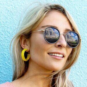 Gold & Honey small illusion lucite hoop earrings banana yellow nickel-free